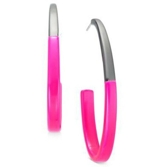 Jewelry - New Inc Med Pink/Black Thin Hoop Earrings $29.50